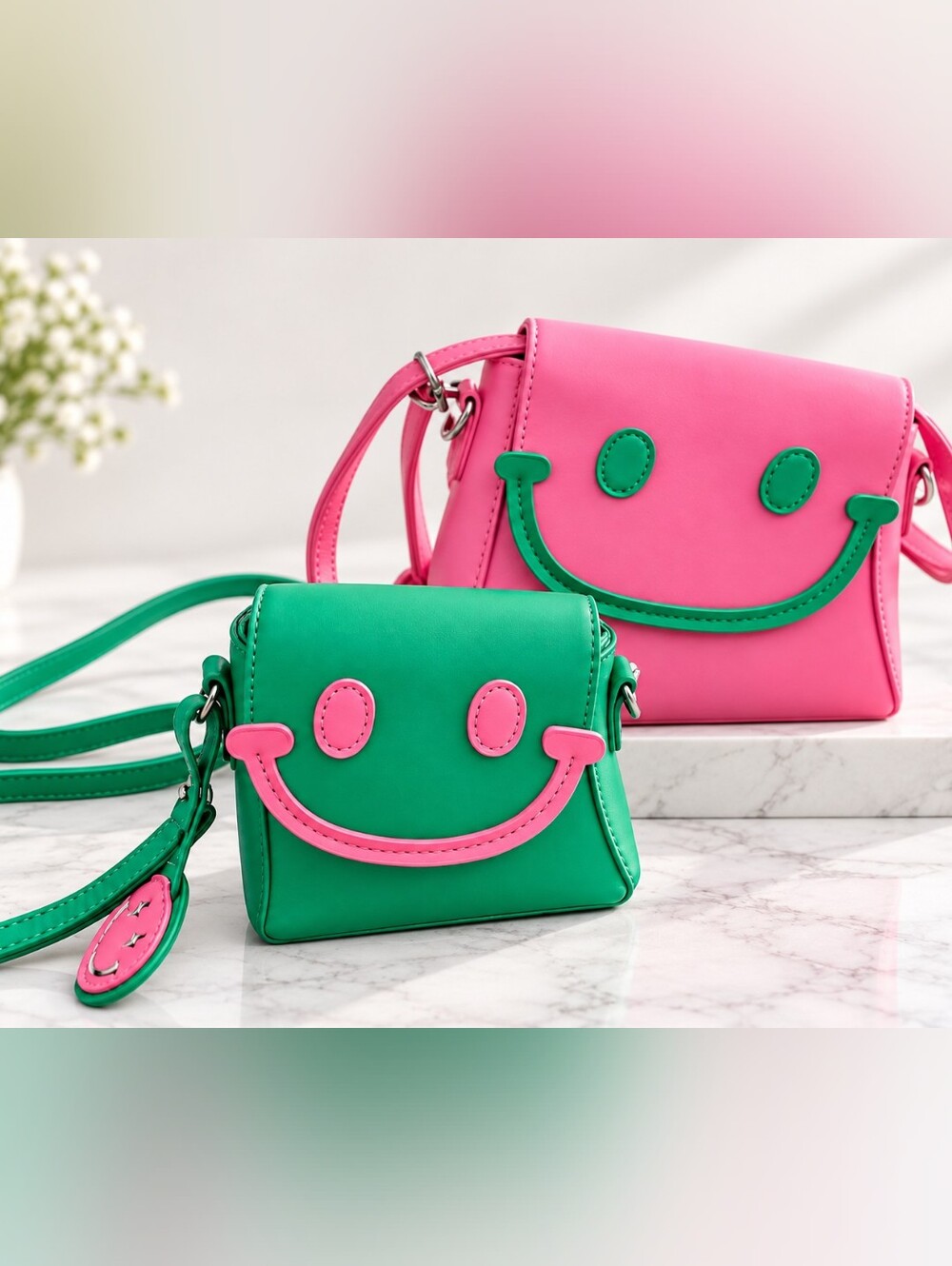 Pink & Green Smile Set Mini Crossbody Bag | Women Bags